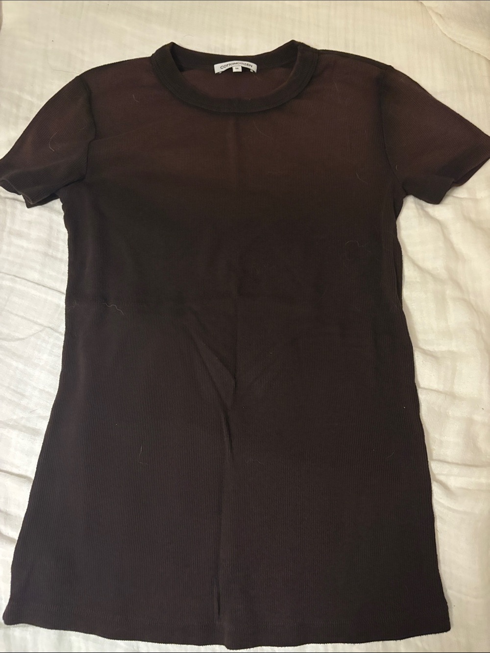 Cotton Citizen Brown Short Sleeve Ribbed Crewneck Top